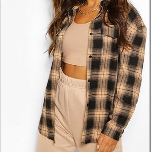boohoo plaid oversized flannel shirt